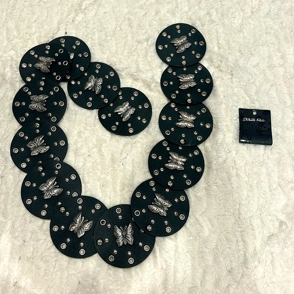 Dolls kill FLUTTER WONDER studded moto faux leather WAIST BELT one size black - Picture 2 of 6